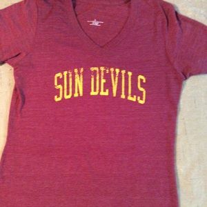 College ASU Pitchfork on back Maroon T Shirt Sz L